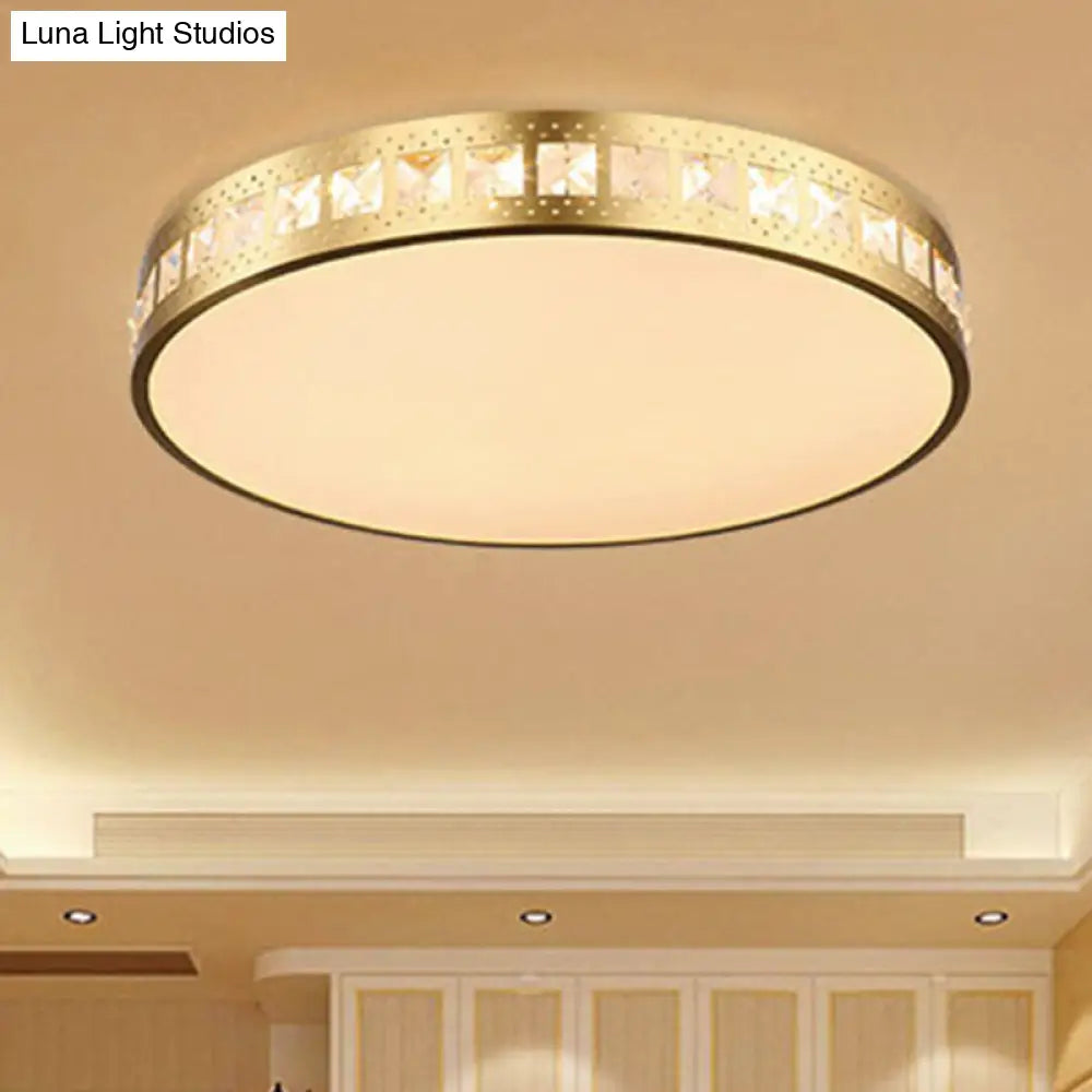 Simple K9 Crystal Gold Drum Ceiling Light - Led Flush Mount Fixture (16’/19.5’/23.5’) 3 Color