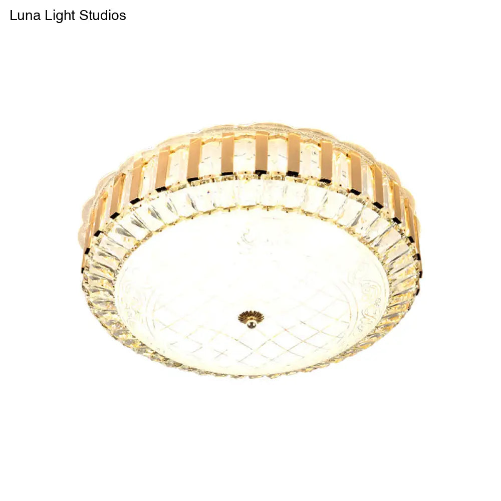 Simple Led Crystal Flush Mount Ceiling Light With Elegant Black/Gold Finish - Perfect For Dining