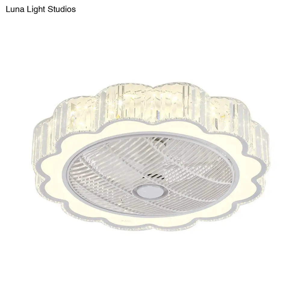 Simple Led Scalloped Crystal Flush Ceiling Light For Bedroom - White 3 Color