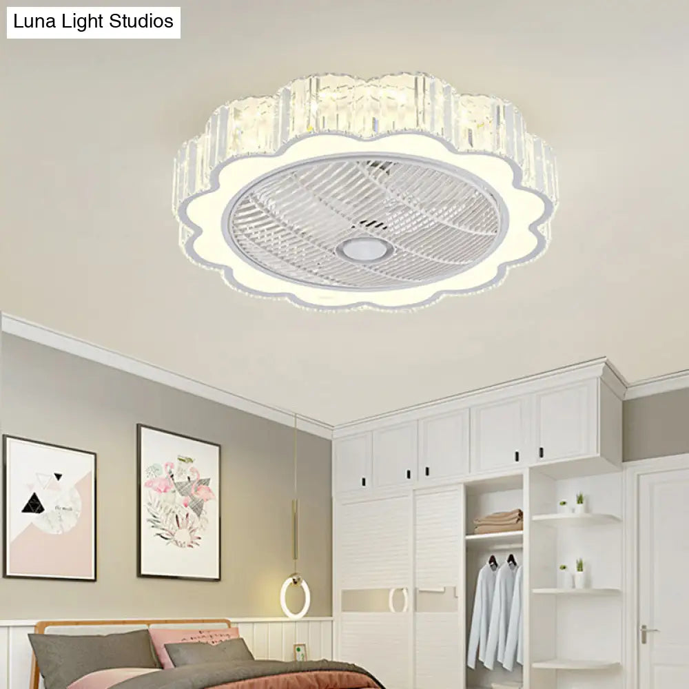 Simple Led Scalloped Crystal Flush Ceiling Light For Bedroom - White 3 Color