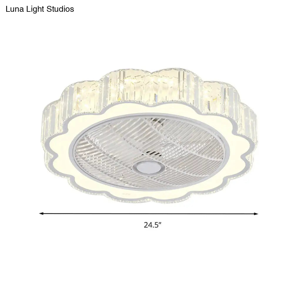Simple Led Scalloped Crystal Flush Ceiling Light For Bedroom - White 3 Color