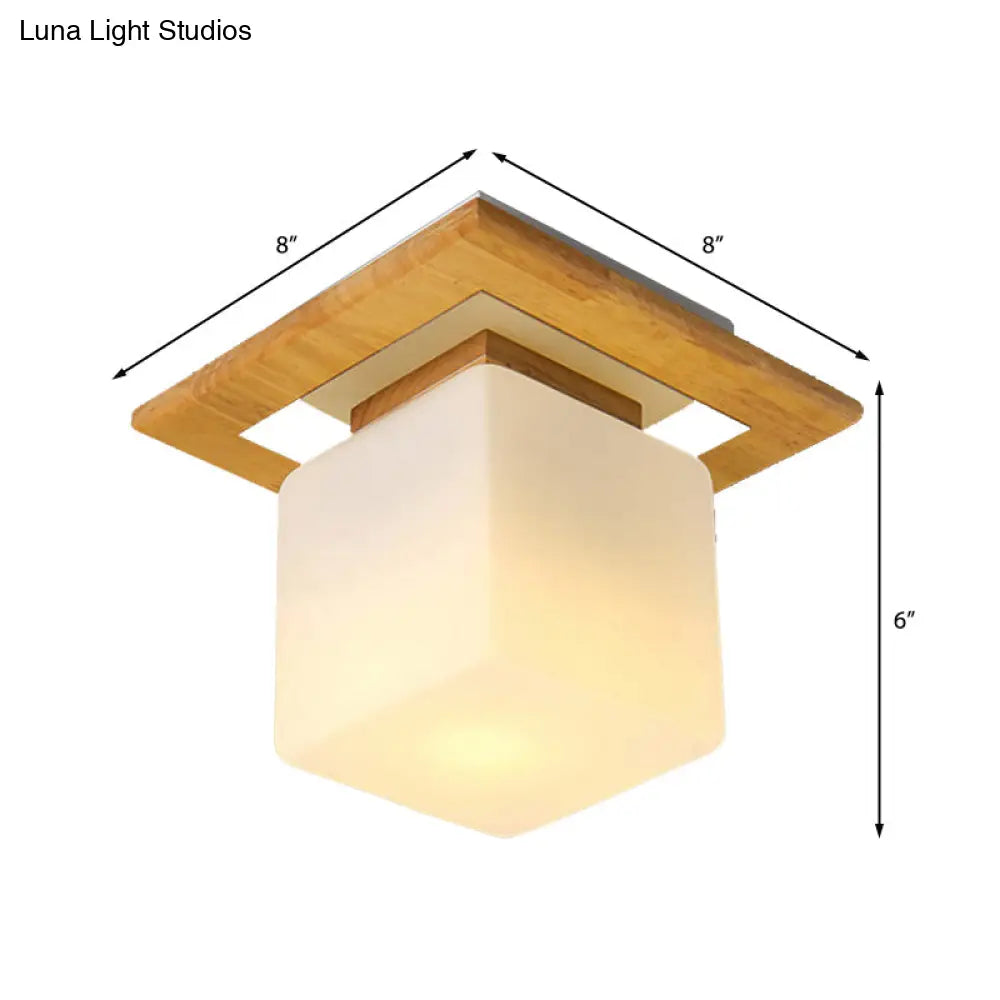 Simple Opal Glass Square/Cylinder Flush Mount Light Ceiling Fixture In White