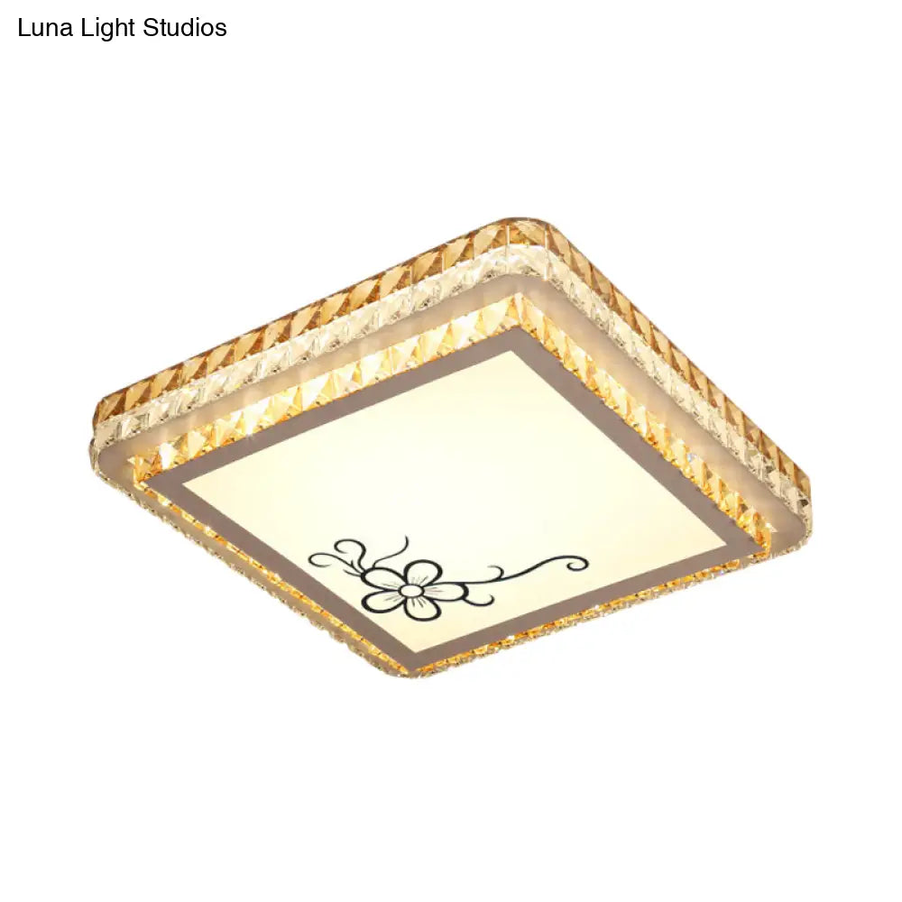 Simple Square Bedroom Led Ceiling Light With Clear Crystal Inserts