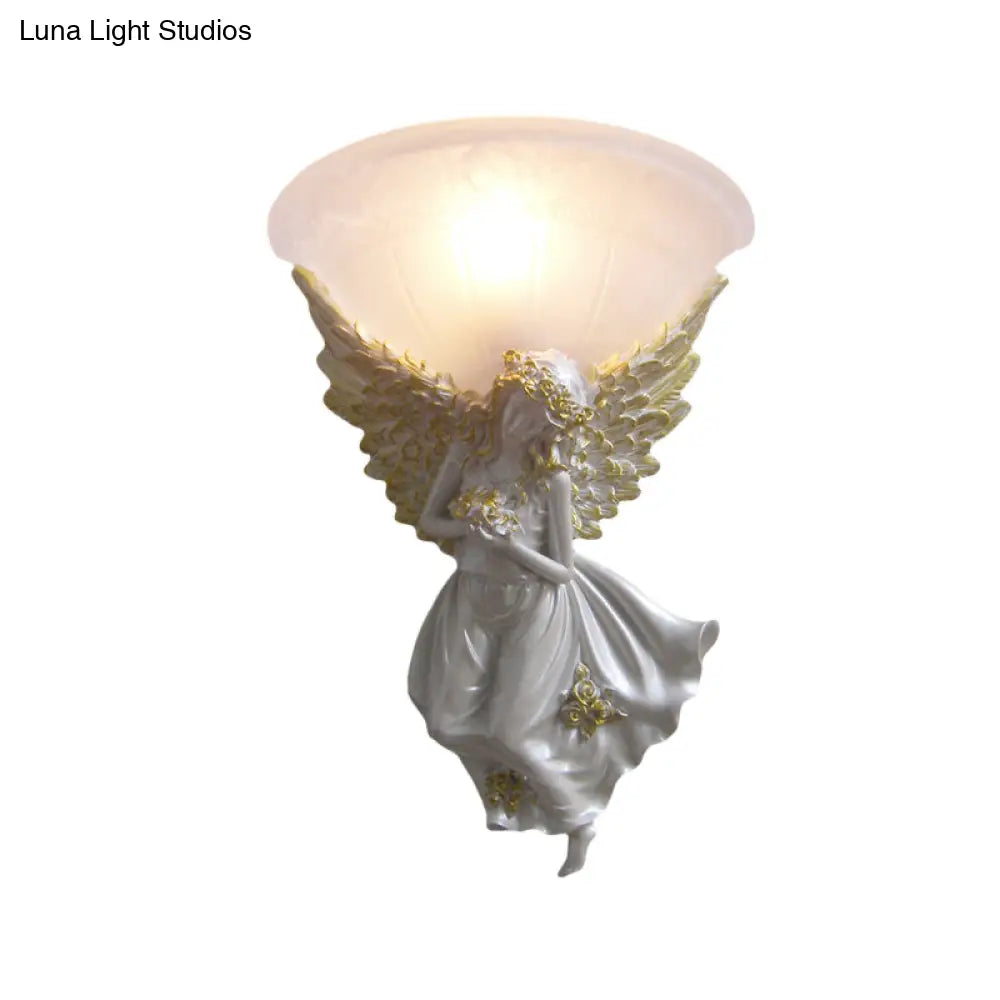 Simple Style Flared Living Room Wall Light Fixture With Frosted/Amber Glass - 1 Sconce Gold/White