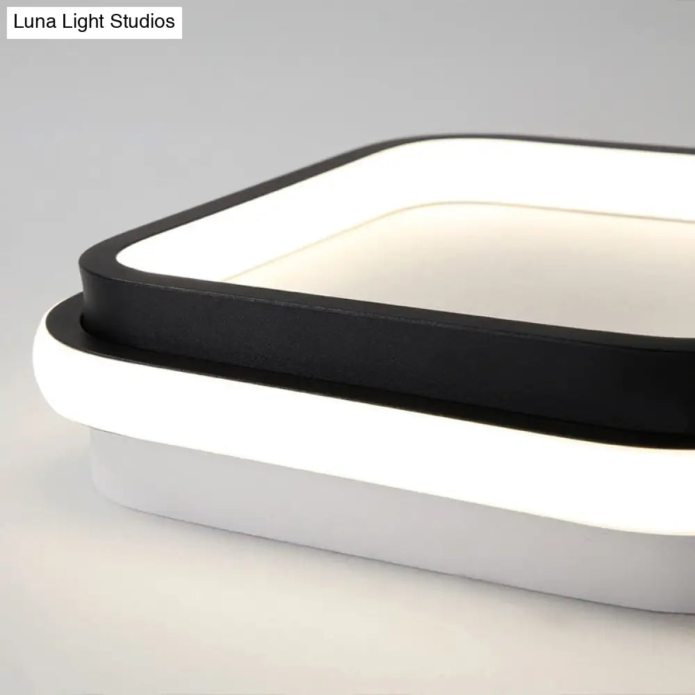 Simple Style Led Foyer Flush Mount Ceiling Light - Black Lamp With Metal Shade (Square/Round) In