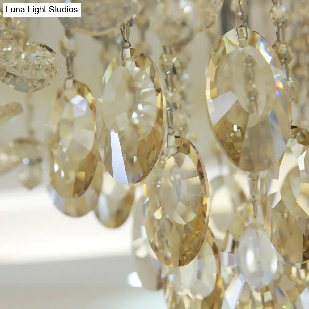 Simple Style White Scalloped Flush Mount Light With Crystal Drops (6/8 Heads)