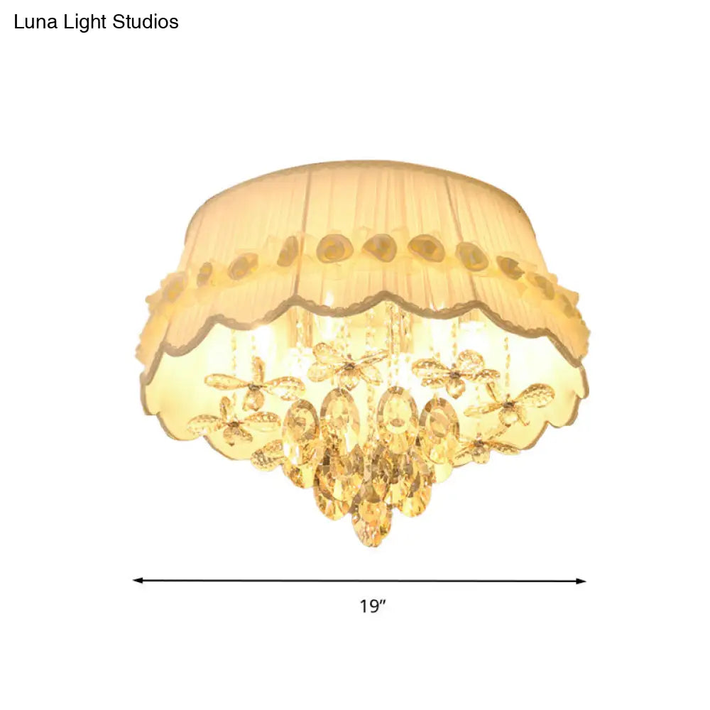 Simple Style White Scalloped Flush Mount Light With Crystal Drops (6/8 Heads)