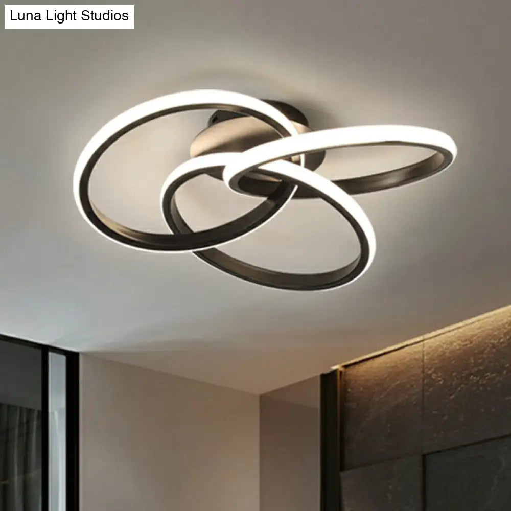Simplicity Acrylic Led Ceiling Mounted Light - Interlocking Rings Flushmount Lighting For Bedroom