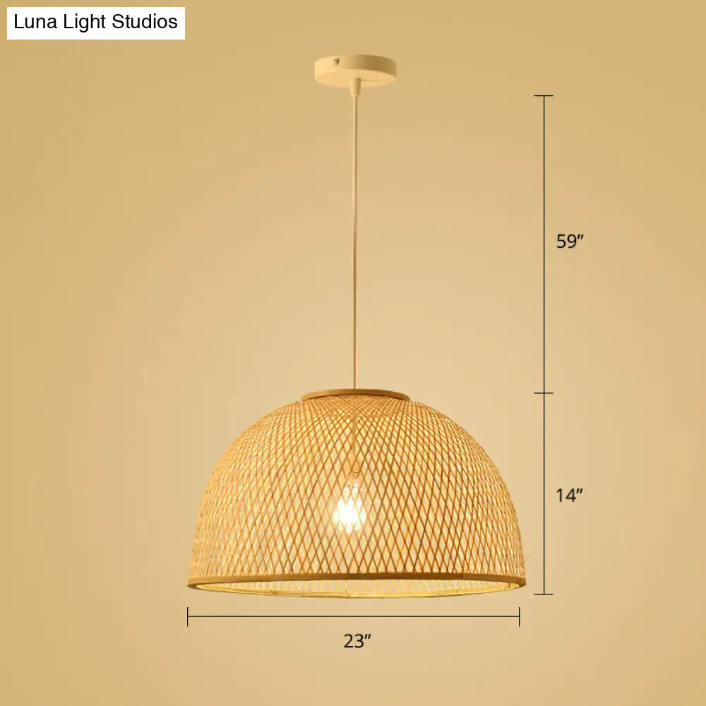 Simplicity Bamboo Pendant Light - 1-Light Wood Woven Suspension Lighting For Tea Room