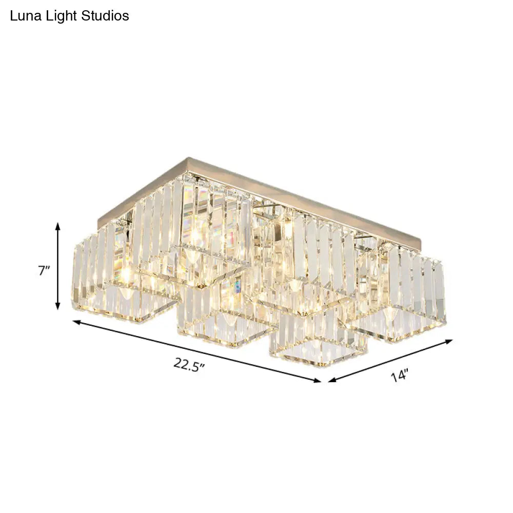 Simplicity Crystal Flush Light Fixture With Chrome Ceiling Mount - 4/6 Heads For Living Room