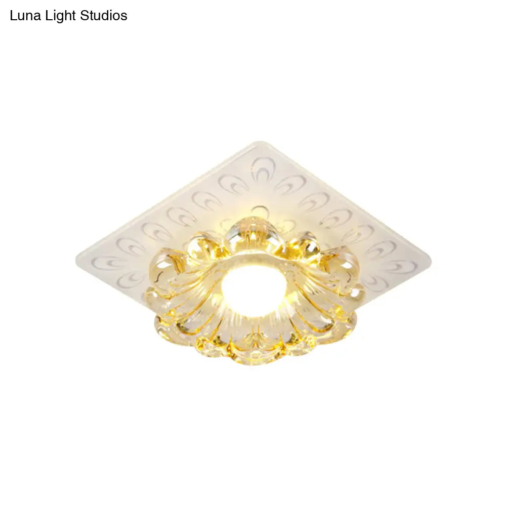 Simplicity Led Ceiling Light In White Round/Square Flushmount With Flower Crystal Shade - Warm/White
