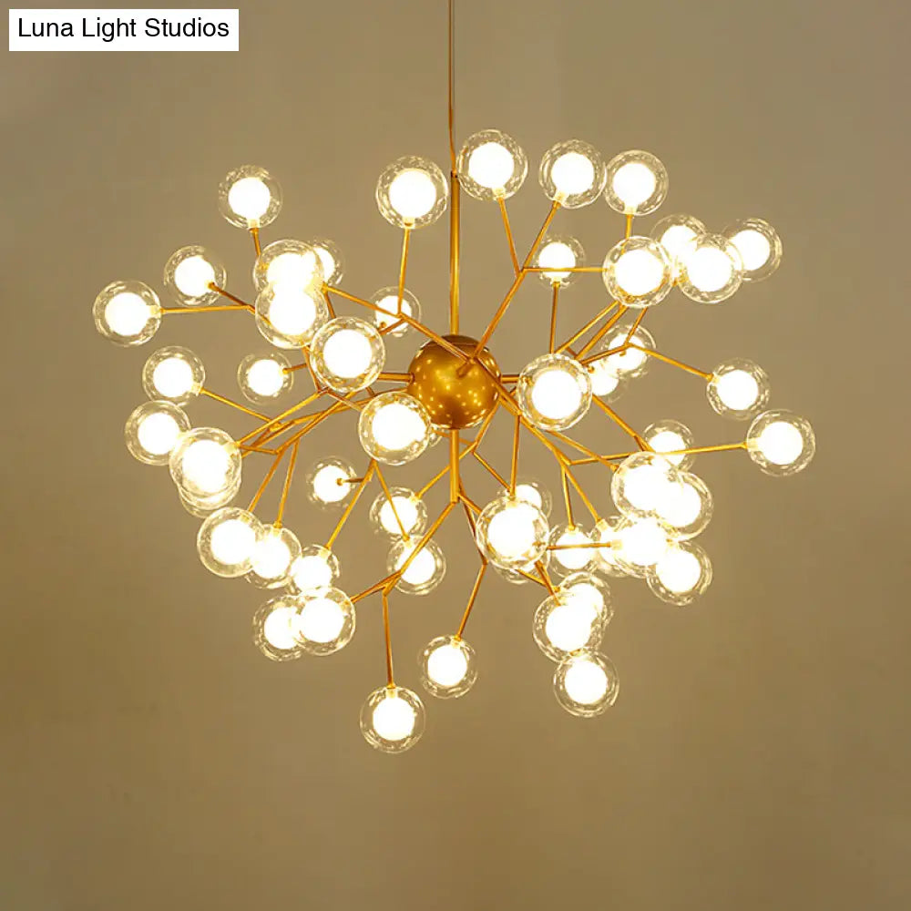 Simplicity Led Chandelier Bubble Pendant Light With Dual Glass Shade For Living Room