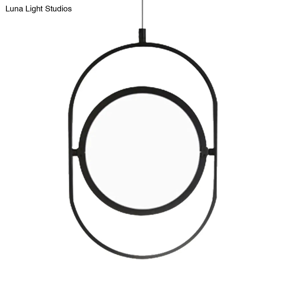 Simplicity Metal Led Black Pendant Light - Oval Suspension Ceiling Fixture: Horizontal/Vertical
