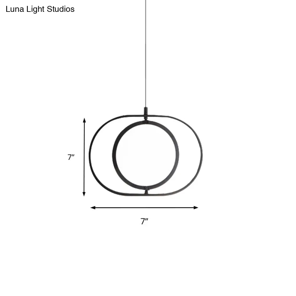Simplicity Metal Led Black Pendant Light - Oval Suspension Ceiling Fixture: Horizontal/Vertical