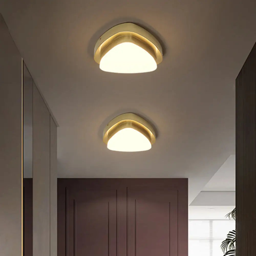 Simplicity Metallic Led Flushmount Ceiling Light In Gold - Triangle/Round/Square Design For