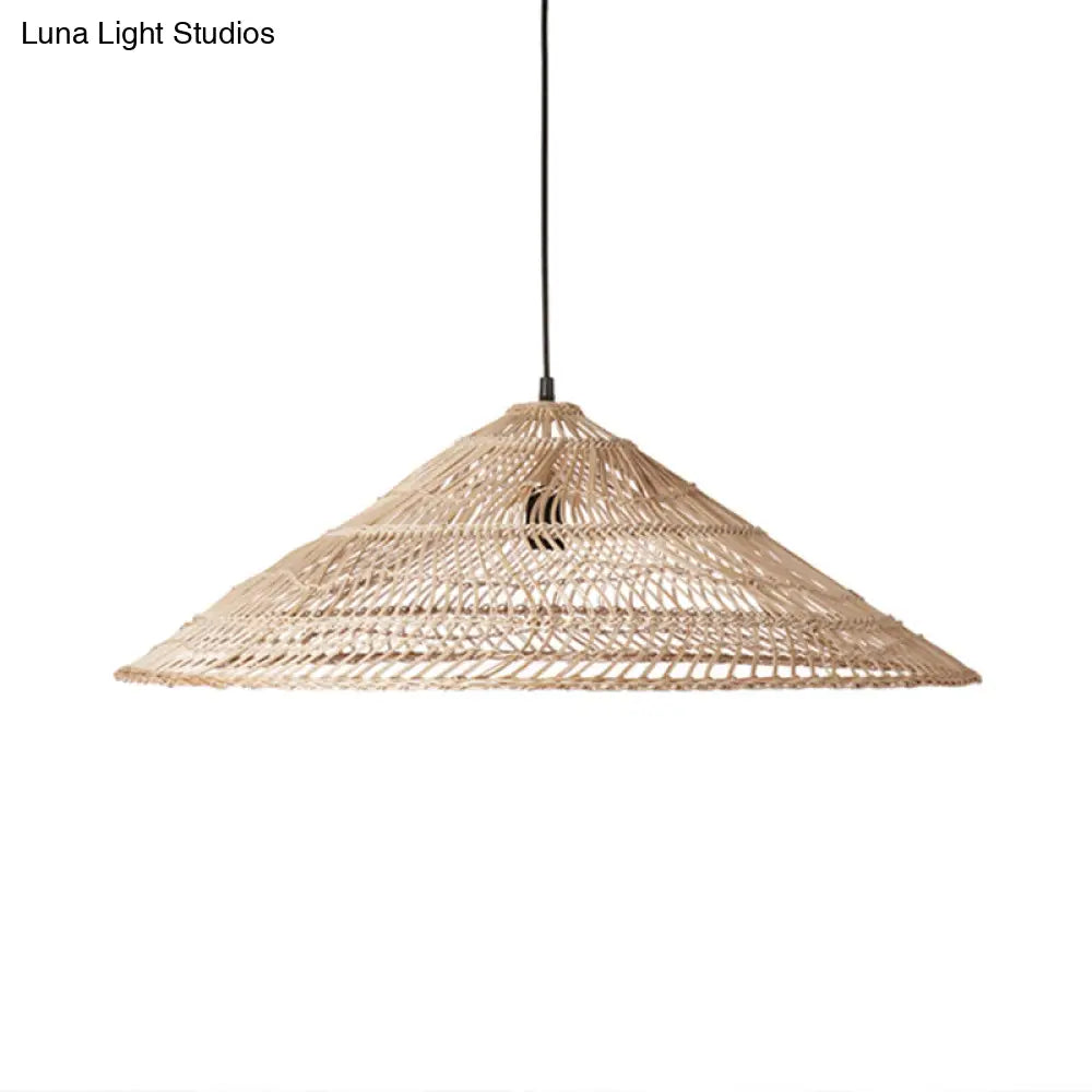 Simplicity Rattan Cone Suspension Light - Wood Pendant For Restaurants