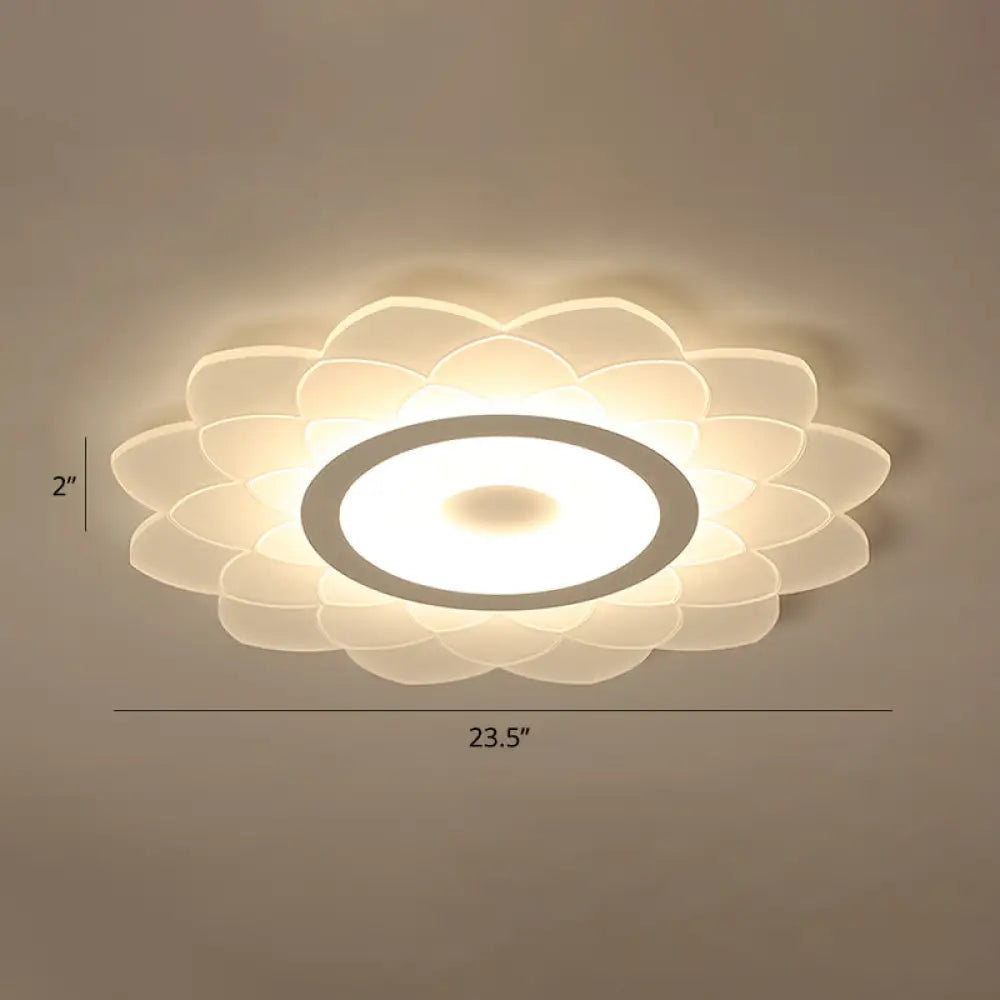 Simplicity White Acrylic Sunflower Flushmount Led Ceiling Lamp For Bedroom / 23.5’ Warm