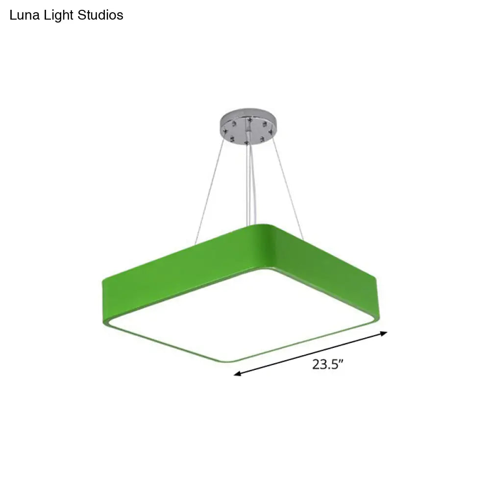 Simplistic Green Led Pendant Lamp: Metal Chandelier For Childrens Bedroom