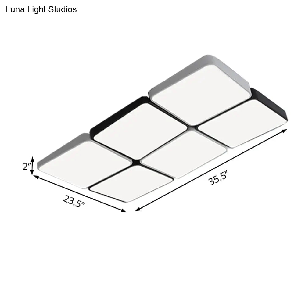 Sleek 4/6-Light Flush Mount With Acrylic Shade - White Rectangular/Squared Ceiling Lamp Warm/White