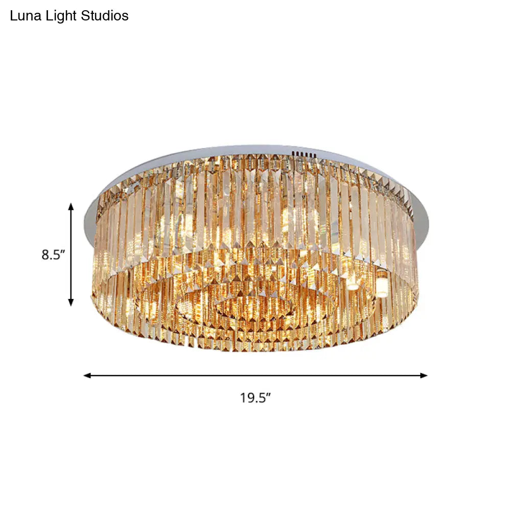 Sleek 4 - Tier Round Amber Crystal Flushmount Ceiling Lamp For Living Room - 8/12 - Light Simplicity