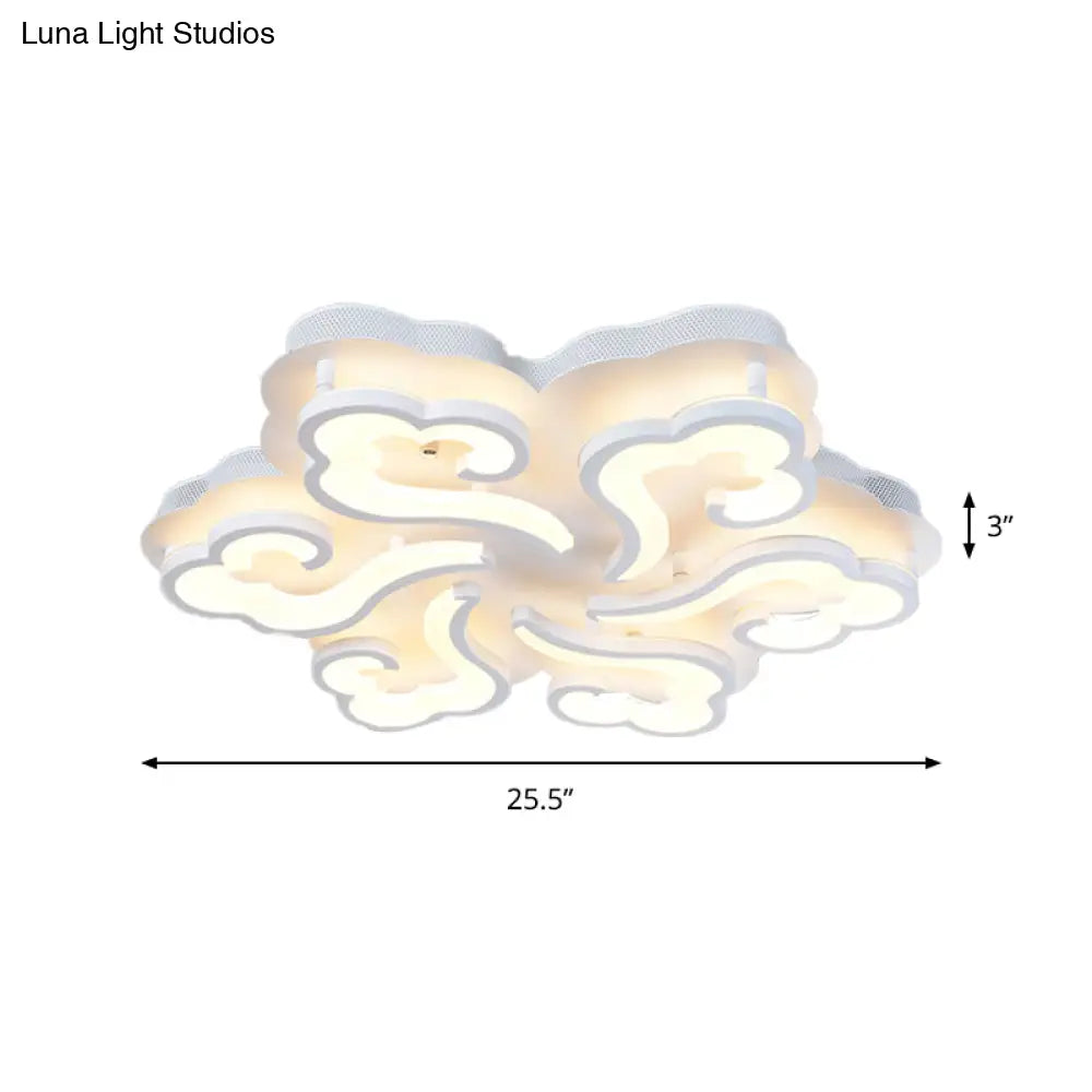 Sleek Acrylic Cloud Led Flush Ceiling Lamp With 4/6/12 Simplicity Lights | Warm/White/Natural Light