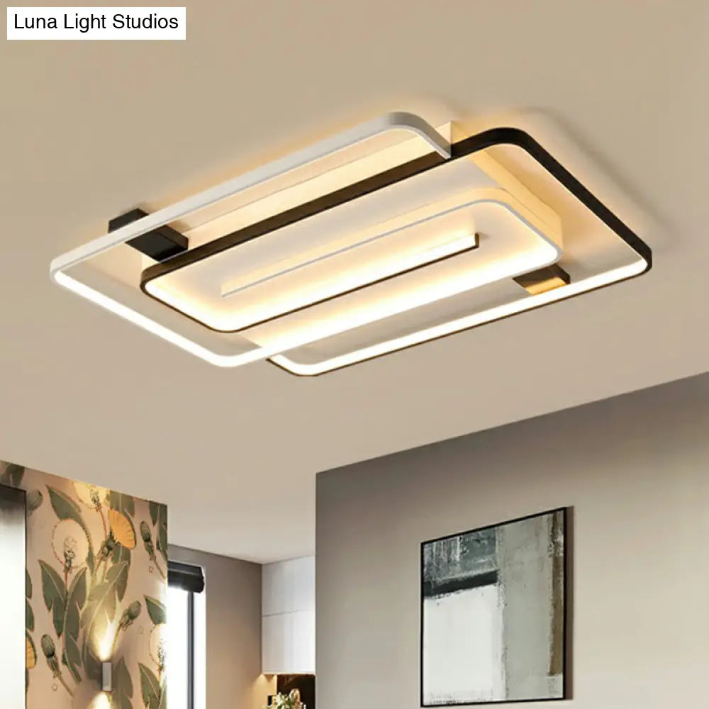 Sleek Acrylic Rectangle Led Flushmount Ceiling Light Fixture - Simplicity Black & White