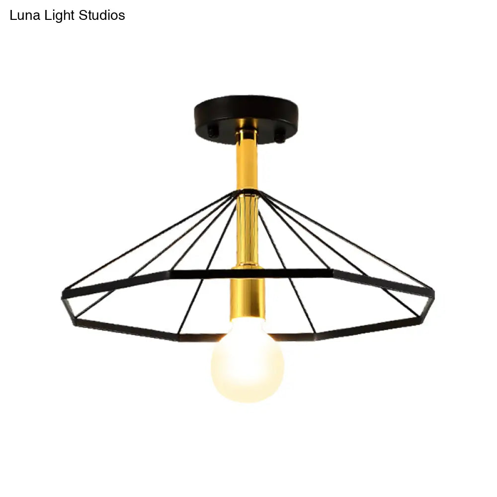 Sleek Black Metal Semi Flush Ceiling Light - Minimalist 1 Fixture Perfect For Lobby