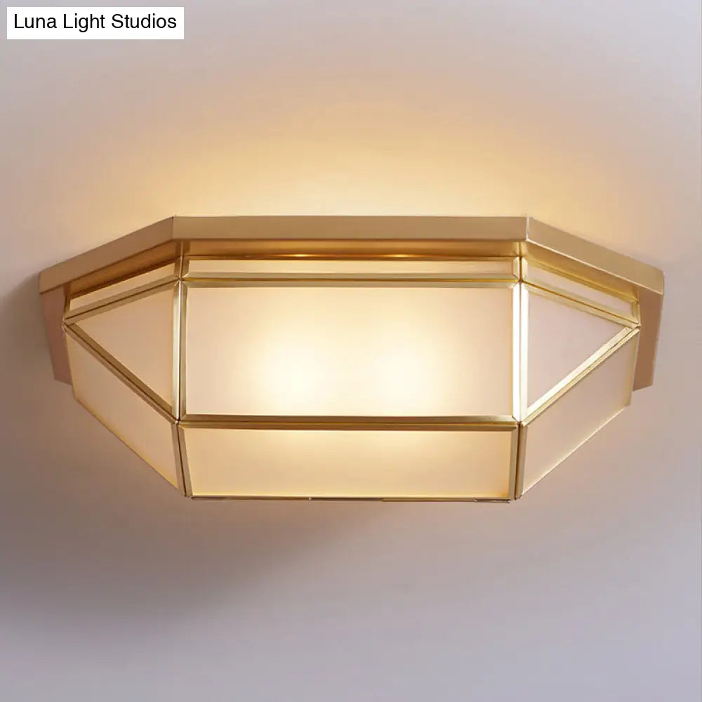 Sleek Brass Flush Mount Ceiling Lamp With Geometric Design - 2 - Light Fixture For Balcony