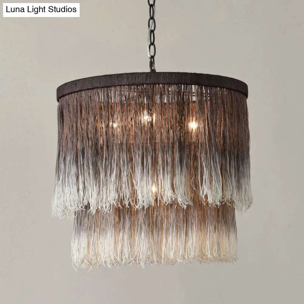 Sleek Brown Fabric Hanging Chandelier: Minimalist Cylindrical Design 4 Bulbs Suspension Lamp For