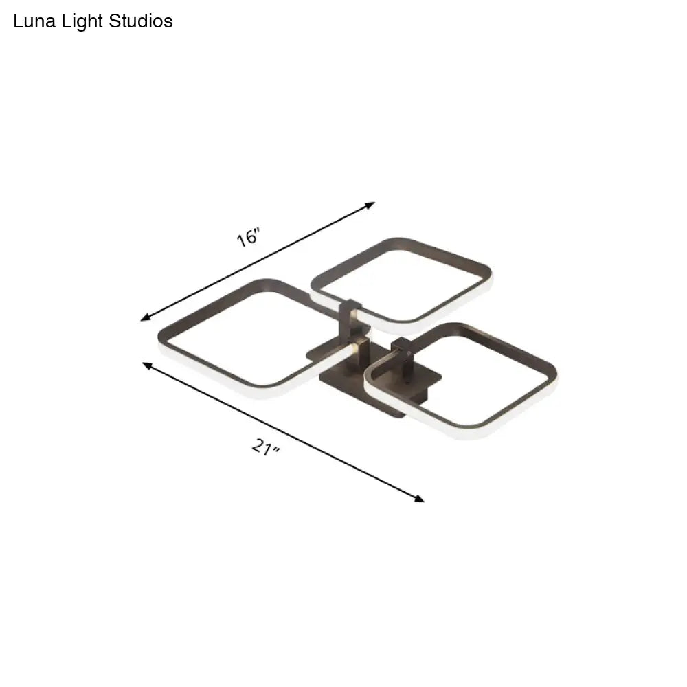 Sleek Brown Led Semi Flush Light With Multi - Square Design - Simplicity 3/5 Lights Acrylic Ceiling