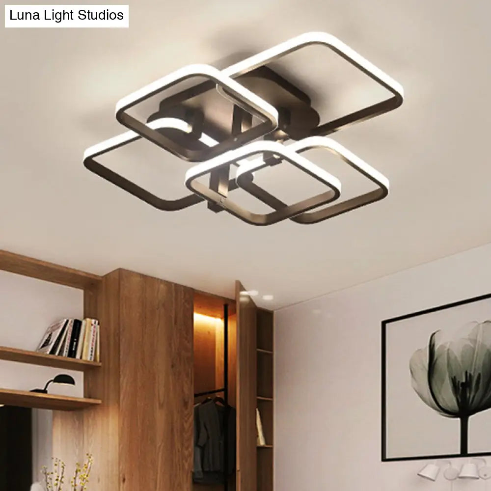 Sleek Brown Led Semi Flush Light With Multi - Square Design - Simplicity 3/5 Lights Acrylic Ceiling