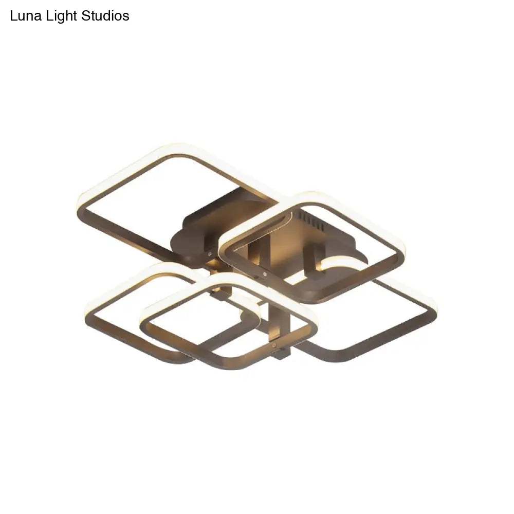 Sleek Brown Led Semi Flush Light With Multi - Square Design - Simplicity 3/5 Lights Acrylic Ceiling