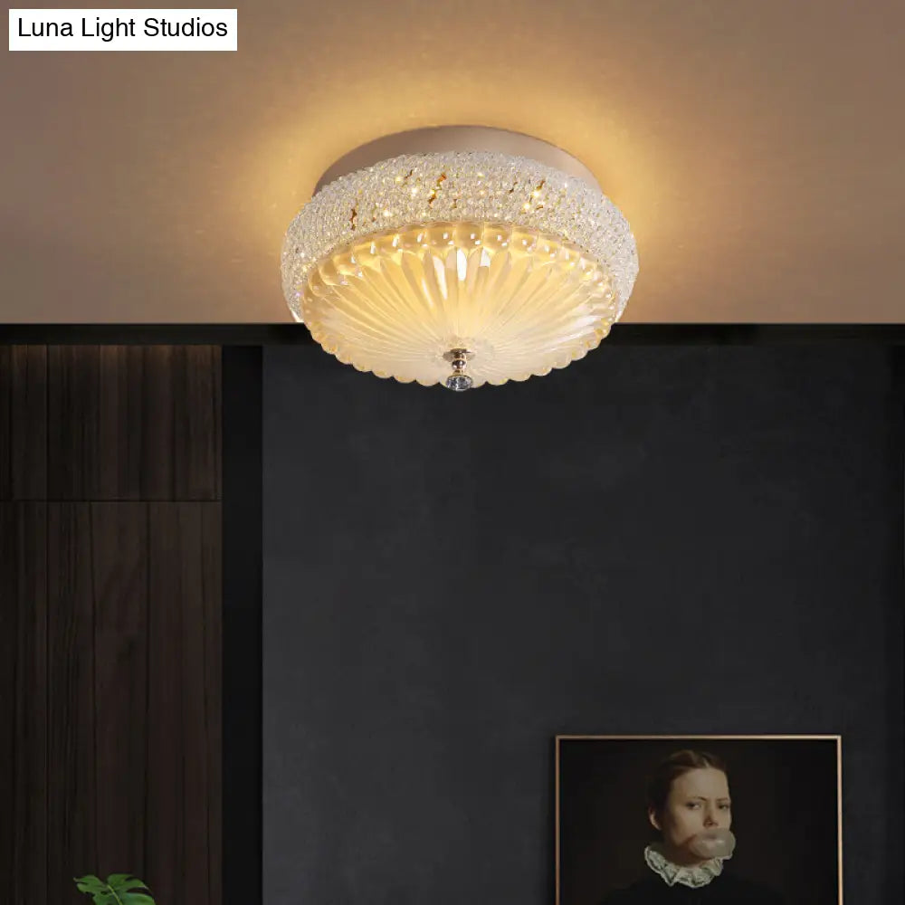 Sleek Crystal Beaded Led Flush Mount Ceiling Lamp - 14’/18’ Wide White/Warm Light