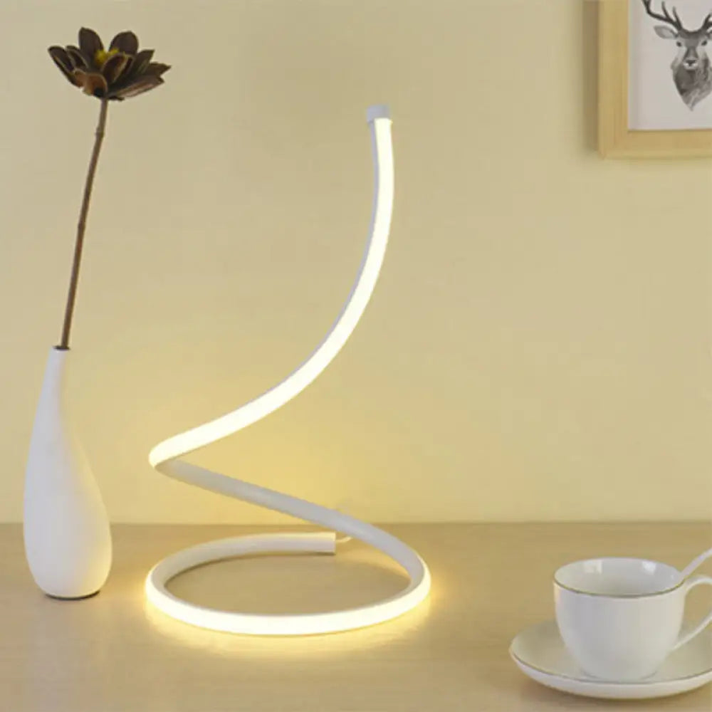 Sleek Curve Led Table Lamp For Living Room Nightstand - Simplicity Style Metallic Finish White / B