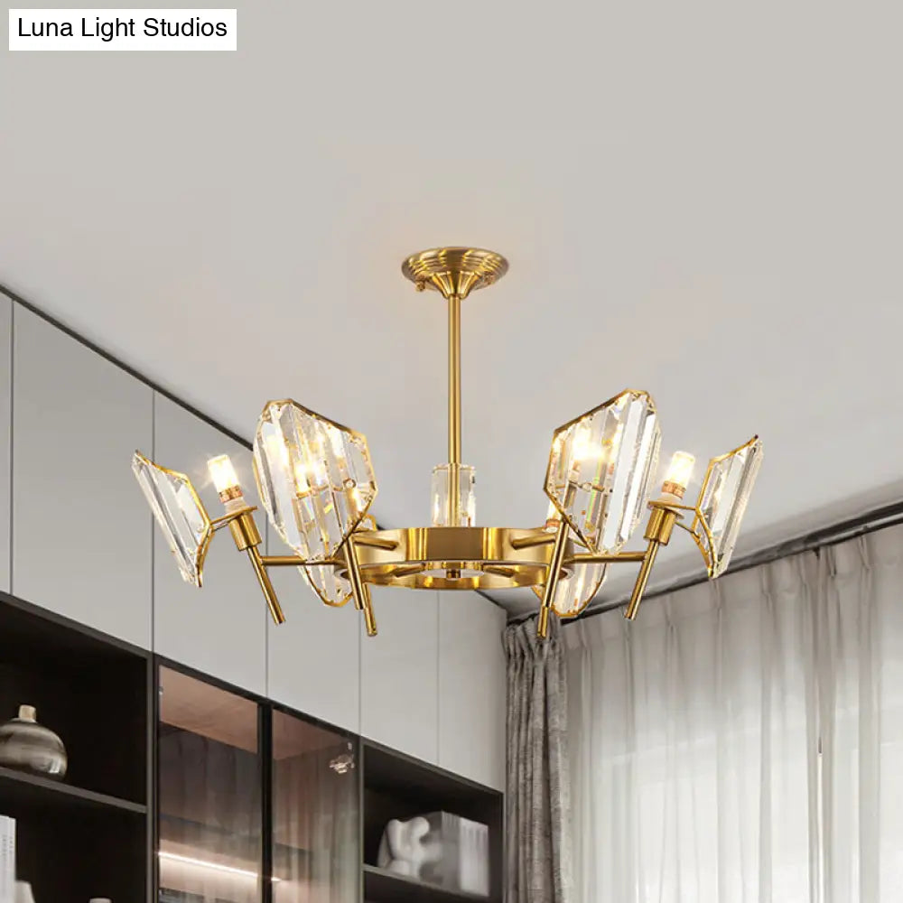 Sleek Gold Crystal Flush Mount Chandelier - Post - Modern Design With Curved Shade Semi Ceiling