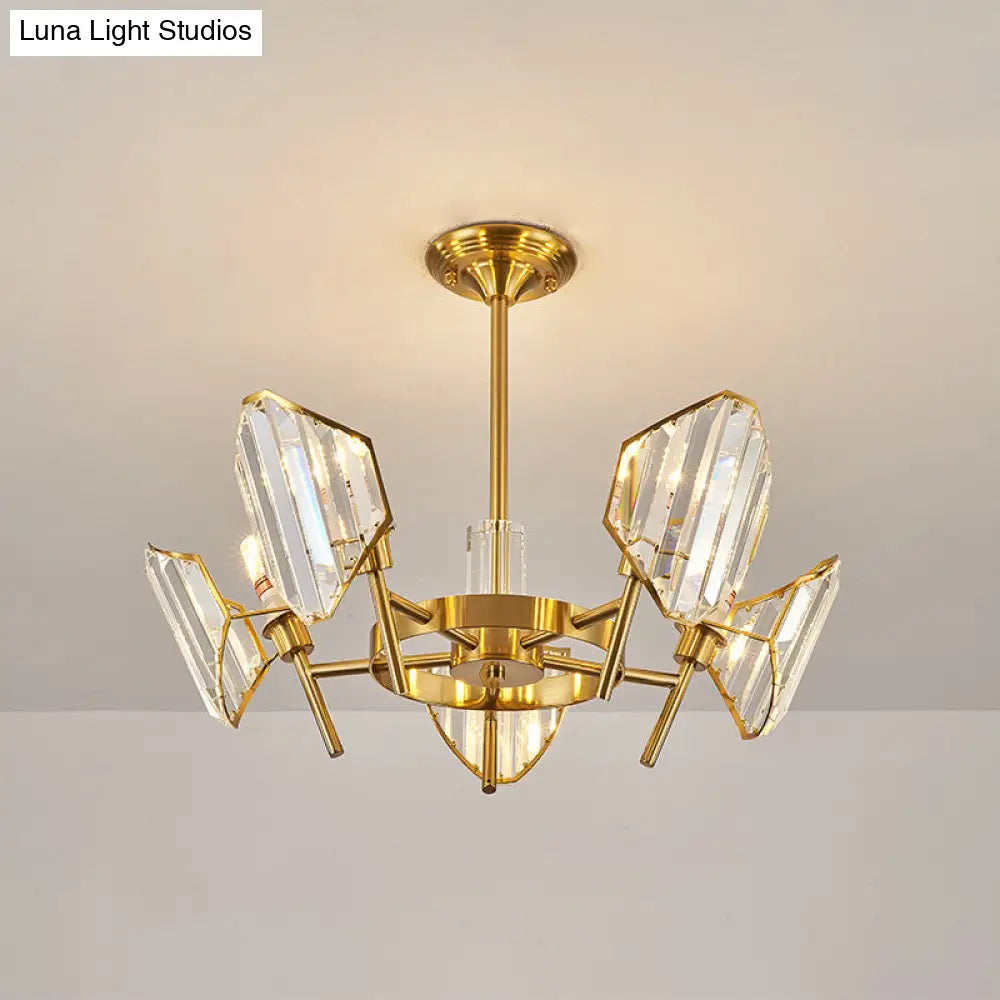 Sleek Gold Crystal Flush Mount Chandelier - Post - Modern Design With Curved Shade Semi Ceiling