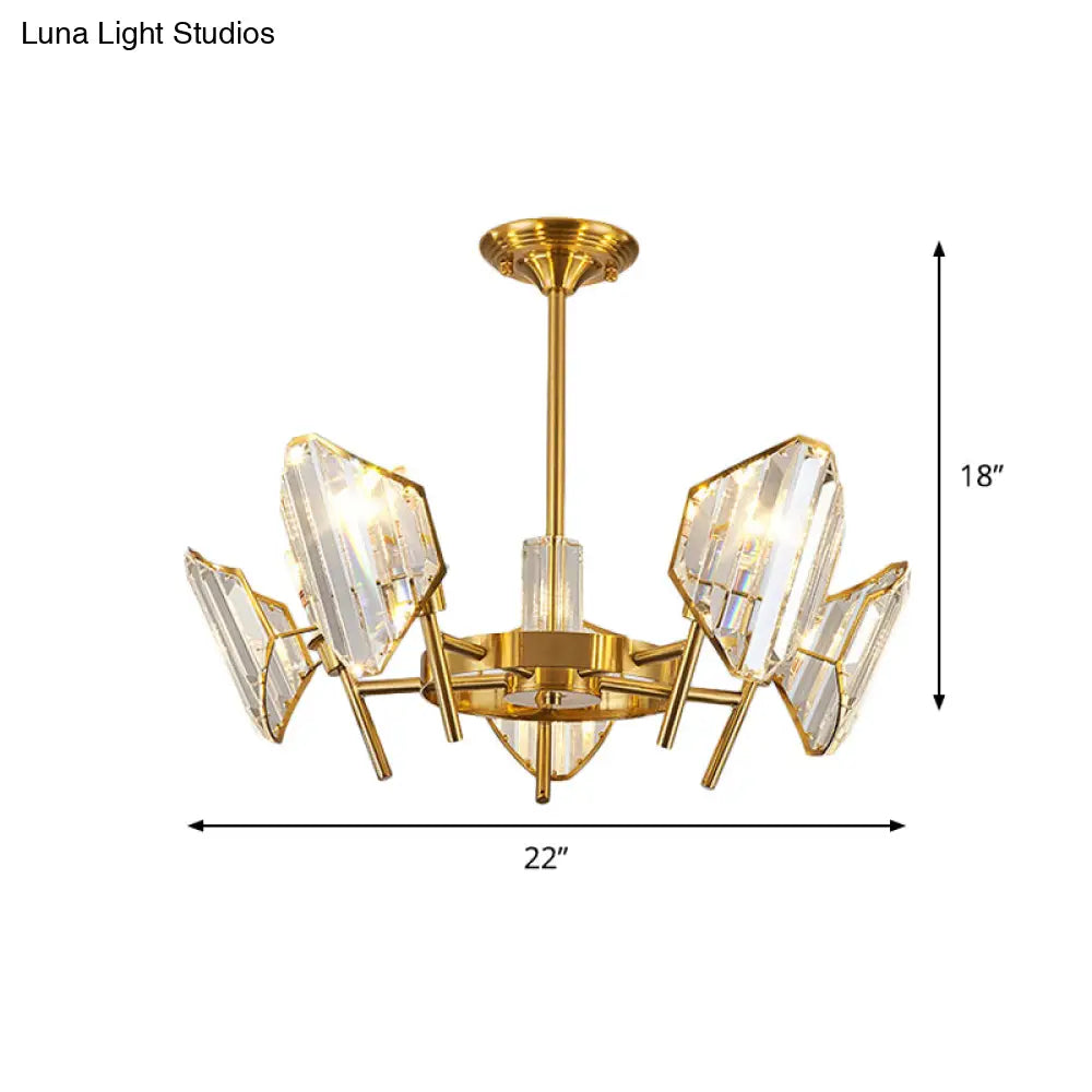 Sleek Gold Crystal Flush Mount Chandelier - Post - Modern Design With Curved Shade Semi Ceiling