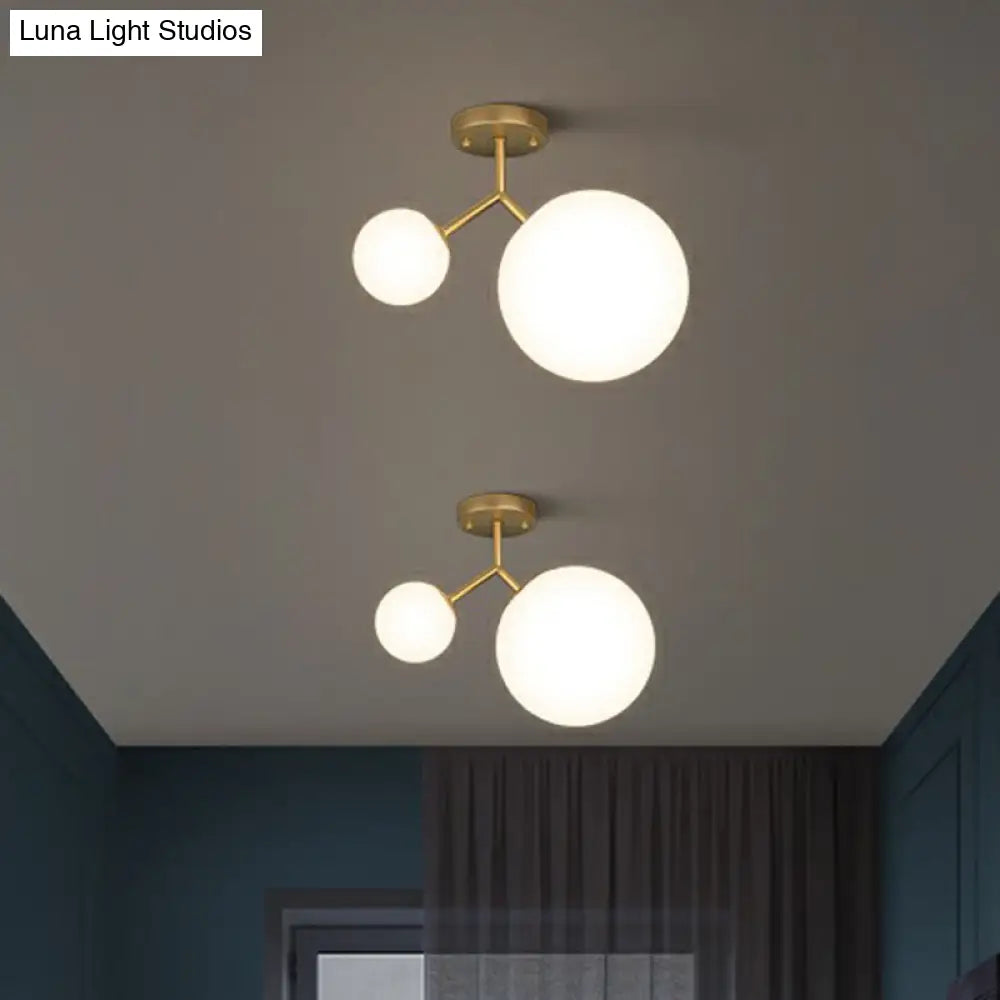 Sleek Gold Semi Flush Mount Ceiling Light With Minimalist Milky Glass - 2 - Head Flushmount Lighting