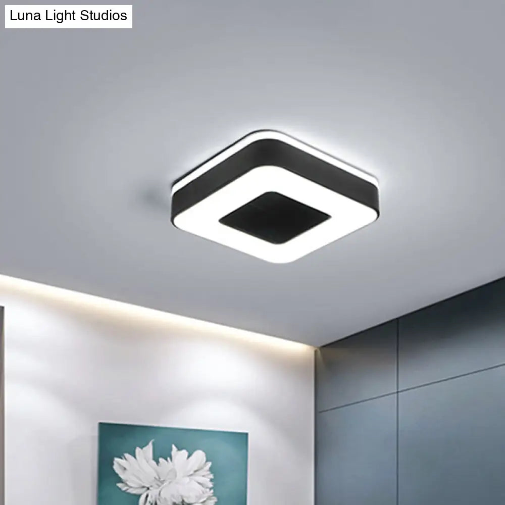 Sleek Led Corridor Ceiling Light With Simple Black/White Flush Mount & Small Square/Round Acrylic