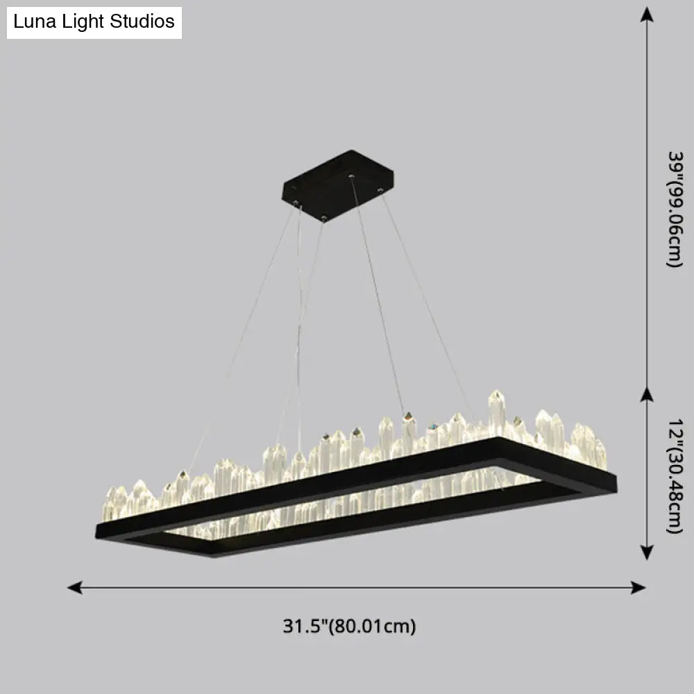 Sleek Led Ring Chandelier Crystal Pendant Light For Modern Living Rooms - Black