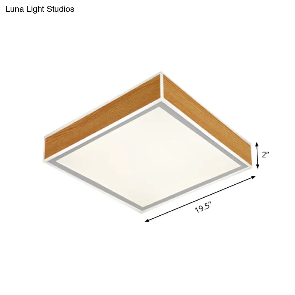 Sleek Led Wood Ceiling Mounted Fixture - Beige Flushmount Lighting In White/Warm Light