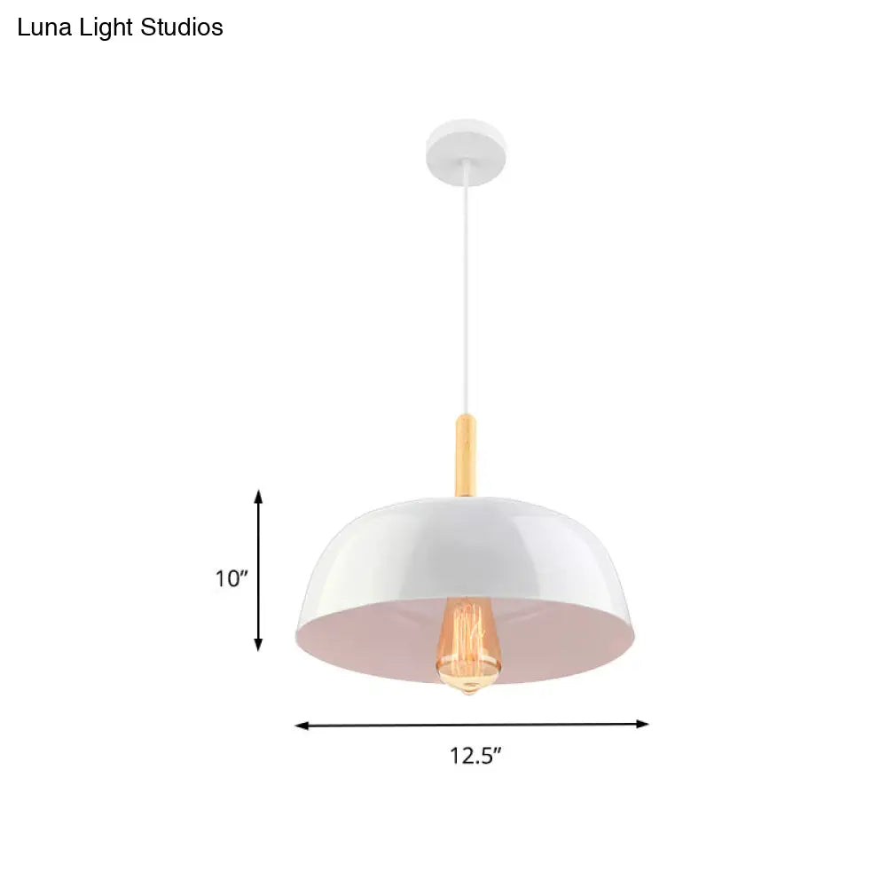 Sleek Metal Bowl Ceiling Lamp - Simple Style 1 Light Black/White Pendant For Dining Room