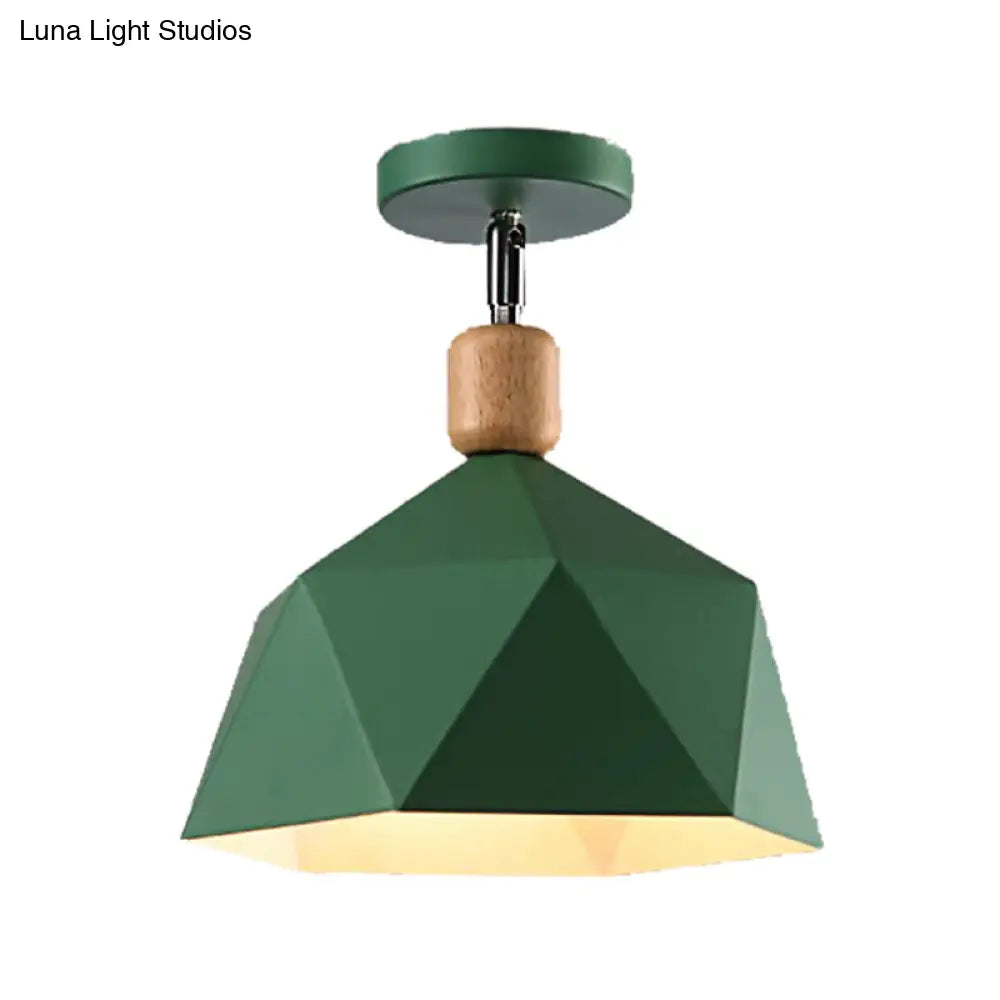 Sleek Metal Diamond Semi - Flush Mount Light – Gray/White/Green Macaron Design 1 Ceiling Fixture