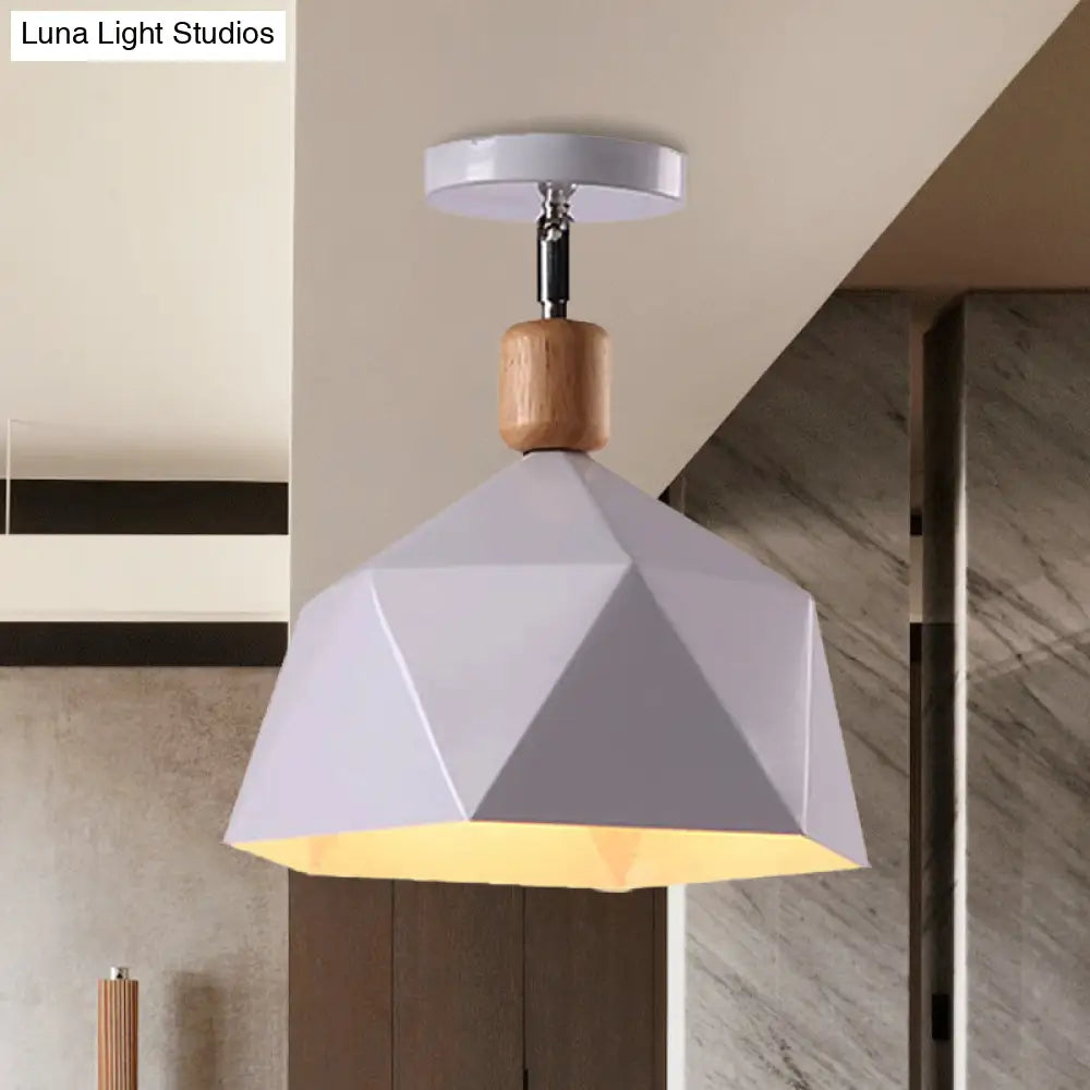 Sleek Metal Diamond Semi - Flush Mount Light – Gray/White/Green Macaron Design 1 Ceiling Fixture
