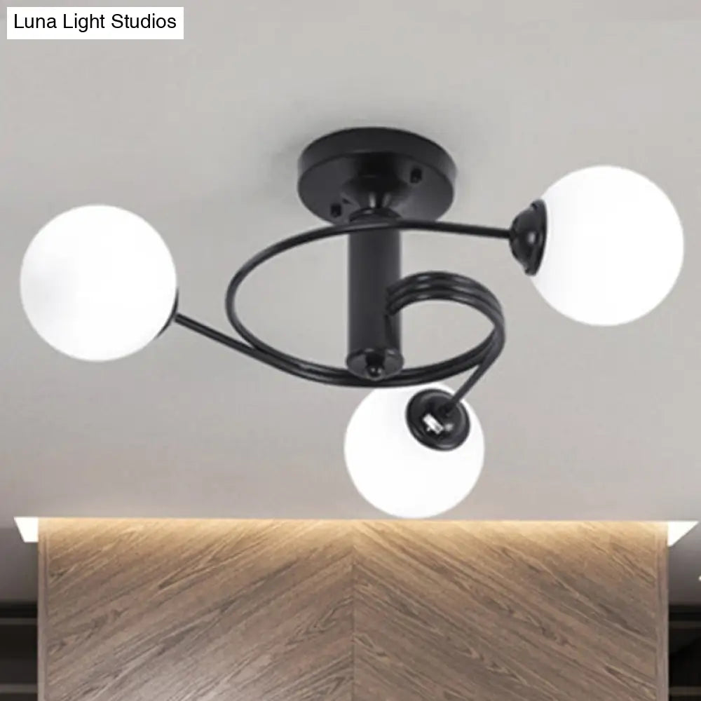 Sleek Metal Semi Flush Ceiling Light - 3/5 Modern Spiral Design In Black/Gold For Living Room