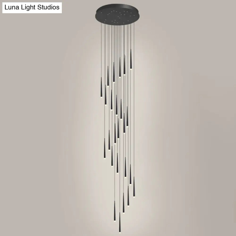 Sleek Metallic Spiral Ceiling Light With Acrylic Shade - Minimalistic Staircase Suspension Lighting