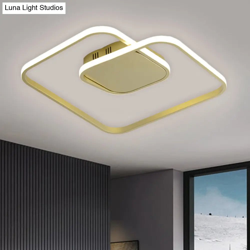 Sleek Metallic Square Led Ceiling Flush Mount Light In Black/White/Gold Shades With Warm/White/3