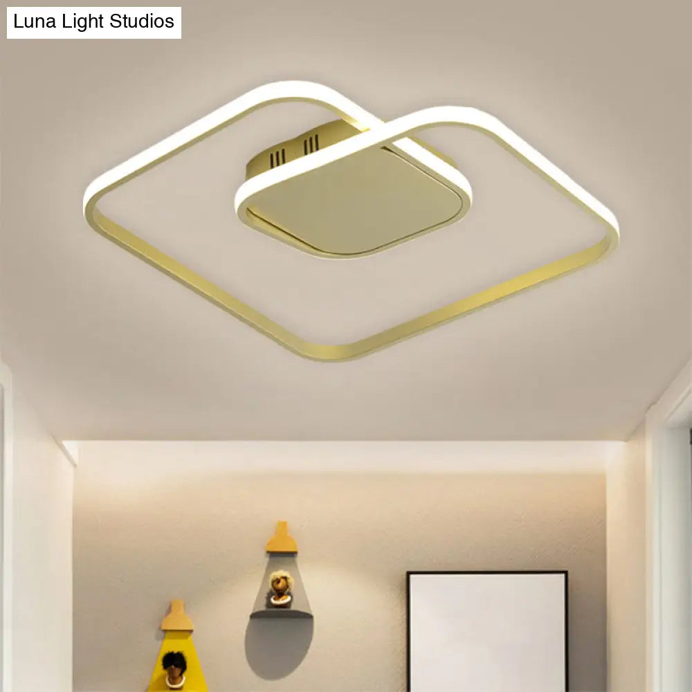 Sleek Metallic Square Led Ceiling Flush Mount Light In Black/White/Gold Shades With Warm/White/3