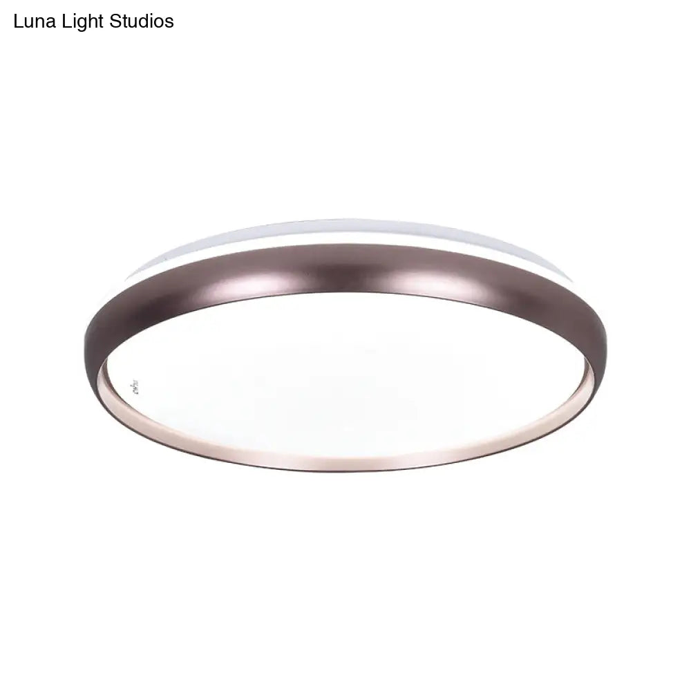 Sleek Round Led Ceiling Lamp - Modern Metallic Dark Brown/Copper/Dark Gold Flush Mount Lighting For
