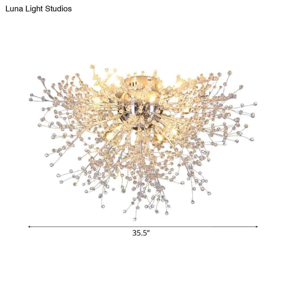 Sleek Silver Firework Semi Mount Lighting - Modern 22’/23.5’ W 8/12/16 Lights Metal Ceiling